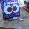 Chocolate buttons - frozen by liquid nitrogen Chocolate buttons - frozen by liquid nitrogen